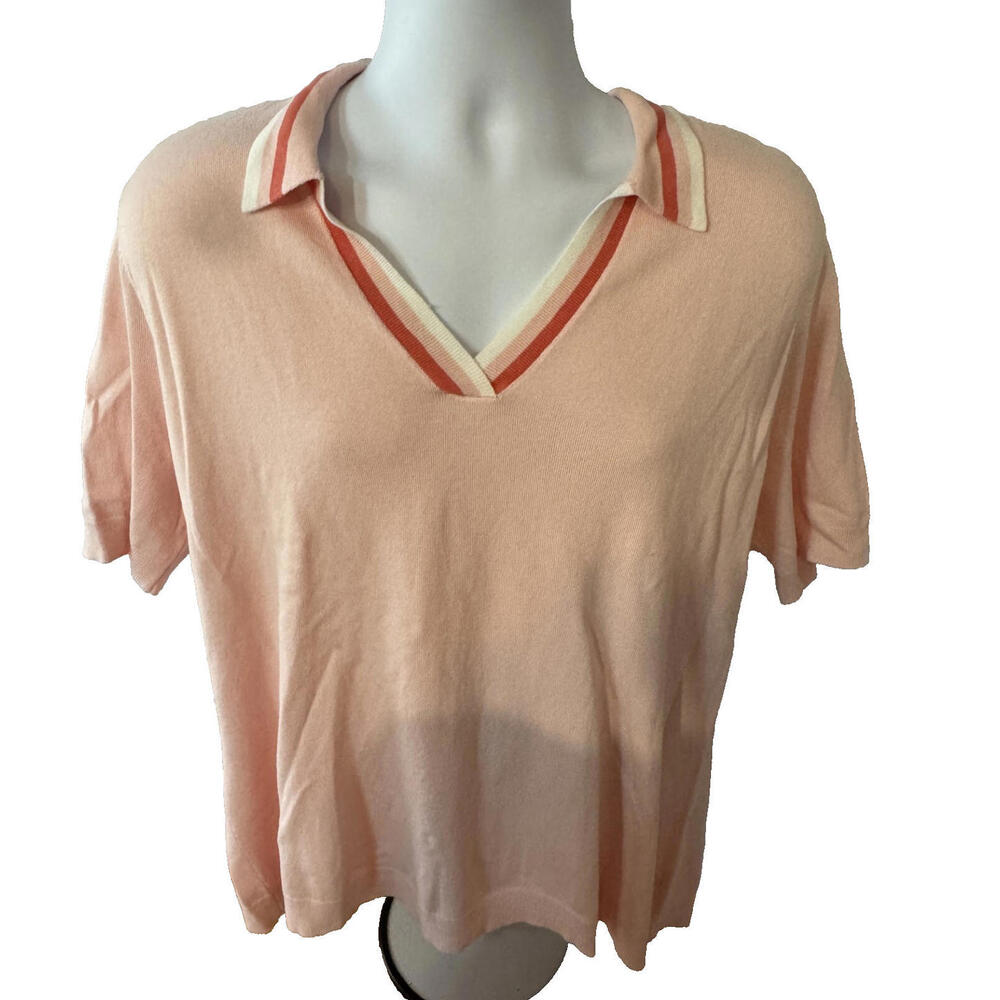 ❤️ Lady Hagen Peach Short Sleeve V-Neck Polo Sweater